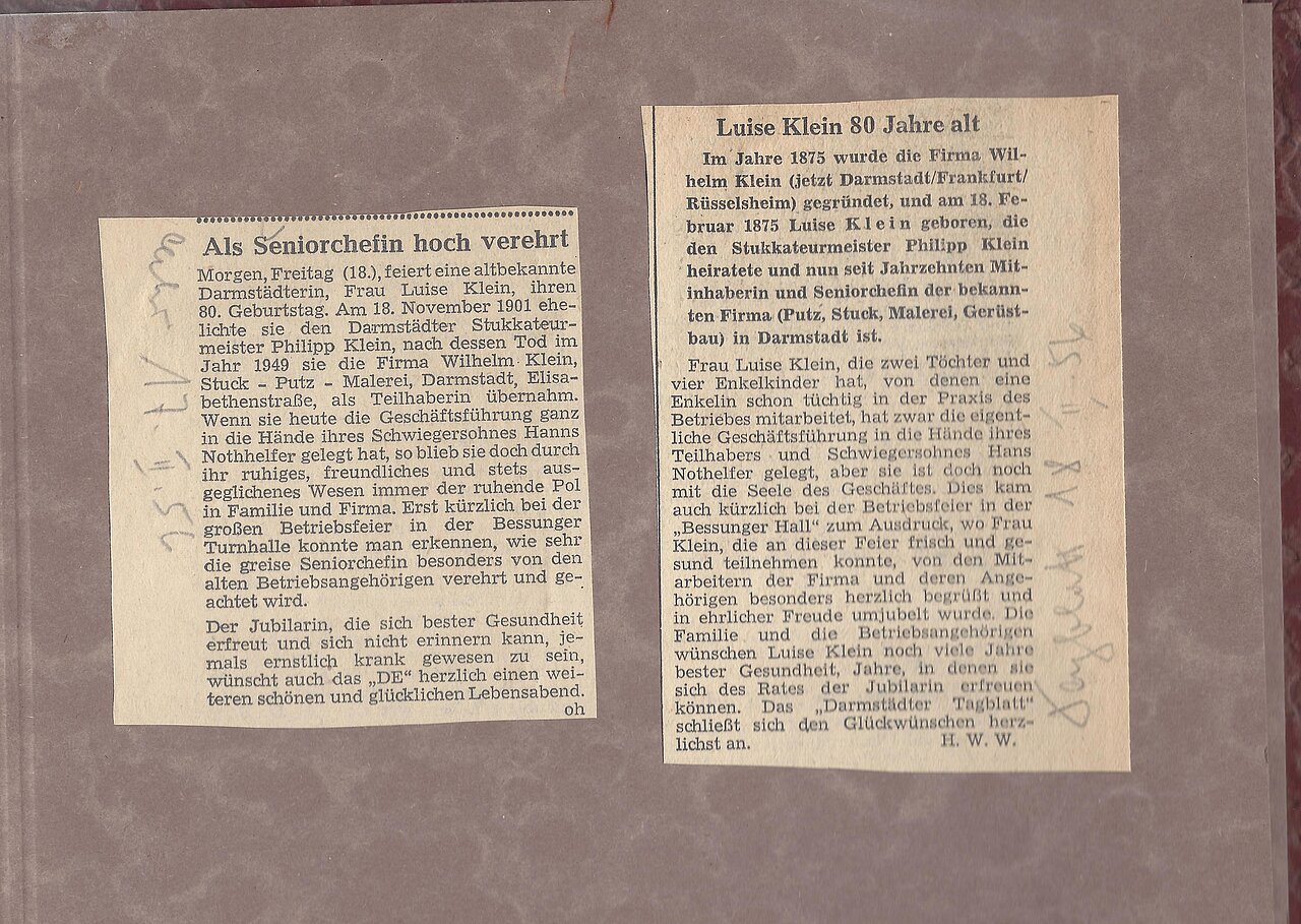 Zeitungsberichte zum 80.Geburtstag von Luise Klein.